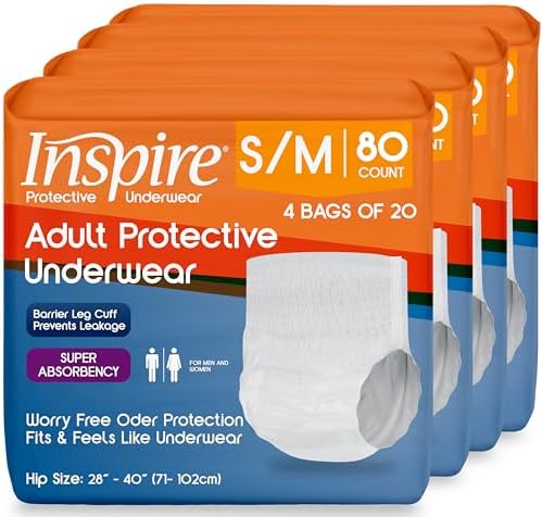 Inspire Protective Underwear for Men and Women with Incontinence | Adult Diapers | Disposable Underwear for Adults | Adult Pull Ups - 4 Bags of 14 | 56 Total (Extra Large)