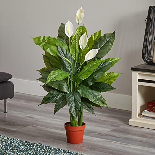 Nearly Natural 42 in Artificial Spathiphyllum Peace Lily Real Touch Plant | Silk Leaves with White Flowers