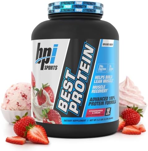 BPI Sports Best Protein – 100% Whey Protein Powder – Muscle Growth, Recovery, Meal Replacement – No Maltodextrin, No Fillers, Gluten Free – for Men & Women | Strawberries and Cream – 5.2 Pounds