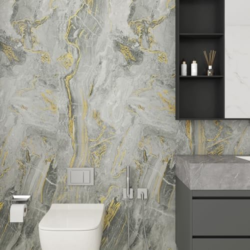 Yenhome Marble Countertop Contact Paper Waterproof Beige Gold Grey Marble Contact Paper for Countertops 17.7"X118" Self Adhesive Marble Wallpaper for Kitchen Matte Peel and Stick Countertop Wrap Vinyl