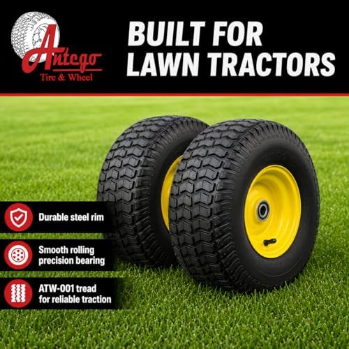 Antego 15x6.00-6 Lawn Mower Tire & Wheel Assembly ATW-001 4 Ply, Set of 2 | ATW-001, 4 Ply