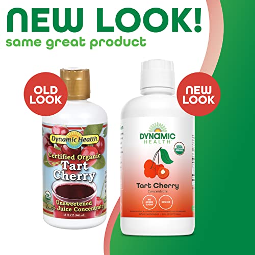 DYNAMIC HEALTH Organic 100% Tart Cherry Juice Concentrate, 32 fl oz | Antioxidant Support, Unsweetened, No Additives, 31 Servings, Vegan, Gluten Free
