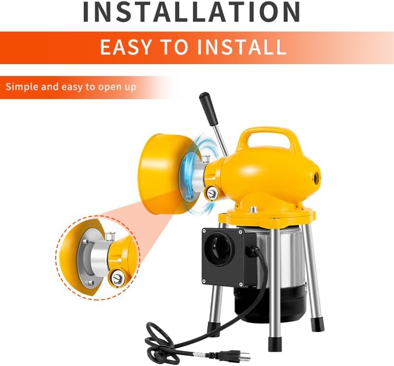 Drain Cleaner Machine, 90Ft Electric Drain Drill (74 'x 5/8 "and 16' x 3/8"), 400W 3-wire electric, portable design, comes with 6 knife heads