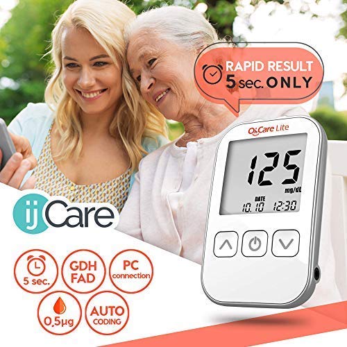 Oh’Care Lite Blood Sugar Test Kit – Blood Glucose Meter with Strips and Lancets, Lancing Device, Log