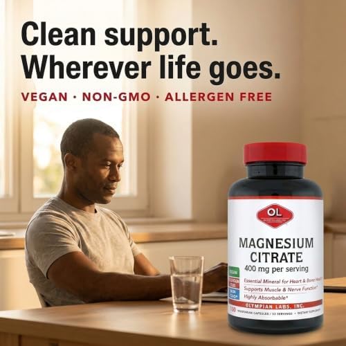 Olympian Labs Magnesium Citrate 400mg - 300 Capsules - Easy Absorbable, Supporting Healthy Bones, Healthy Heart and Calcium Absorption