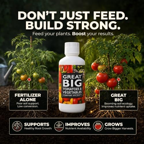 Great Big Tomatoes and Vegetables Liquid Fertilizer Booster - Organic Soil Conditioner, Liquid Compost Extract with Humic Acid, Fertilizer Activator for Big Vegetable Yields, 70 Minerals - 32 Ounce