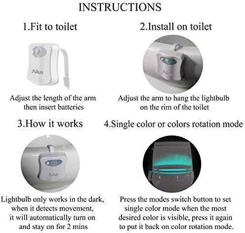 Ailun Toilet Night Light Motion Sensor LED 8 Colors Changing, 2 Pack | Motion Sensor Activated, Toilet Bowl Illuminate, Battery Not Included