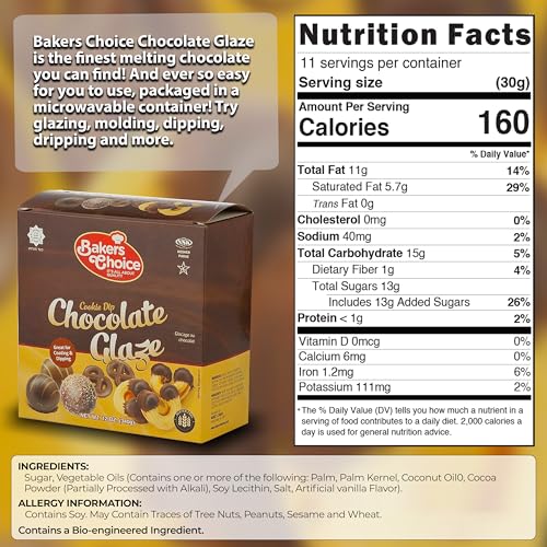 Chocolate Icing Glaze - 12 oz. Microwavable Melting Chocolate for Molds, for Decorating and Dipping Cakes, Cookies, and Pretzels