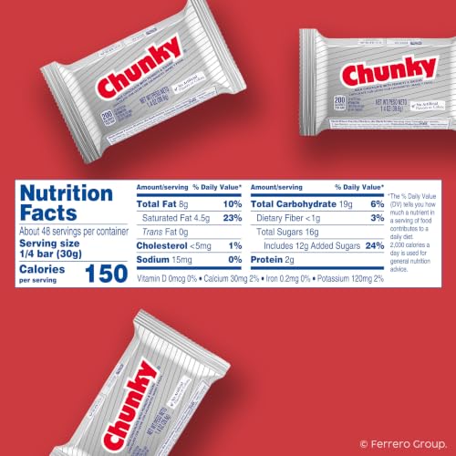 Chunky Giant Milk Chocolate Candy Bar, 12 Count, Bulk Individually Wrapped Ferrero Candy, 4.2 oz