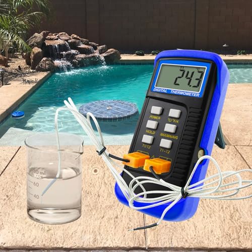 Thermocouple Thermometer Digital K Type Dual Channel Thermometer HVAC Temperature Meter with 4 Thermocouples, MAX/MIN/AVG Temperature Measurement