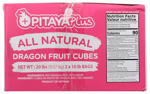 Pitaya Foods Individually Quick Frozen (IQF) Dragon Fruit Cubes 20 lb Bulk – Tropical Superfood for Smoothies & Smoothie Bowls