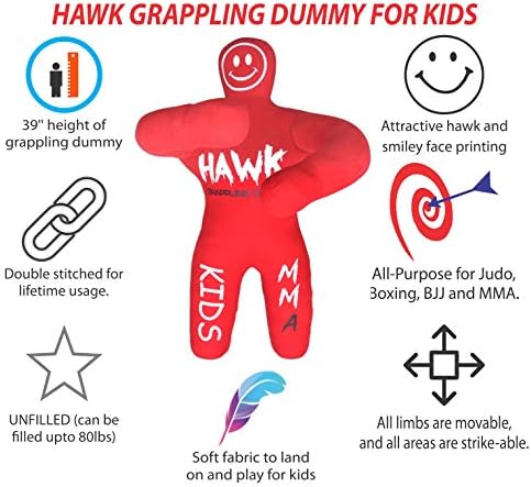 Hawk Sports HWK Kids Grappling Dummy & Baby Wrestling Dummy for Kids Lightweight Life-Size Training Model with Moveable Limbs for MMA, Jiu Jitsu, Judo