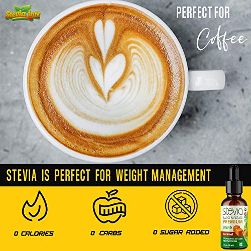 Caramel Premium Quality Stevia Drops. Organic Liquid Stevia, Sugar Substitute, Naturally Sweet, Non-Bitter, 0 Calorie, 0 Carb, NON-GMO