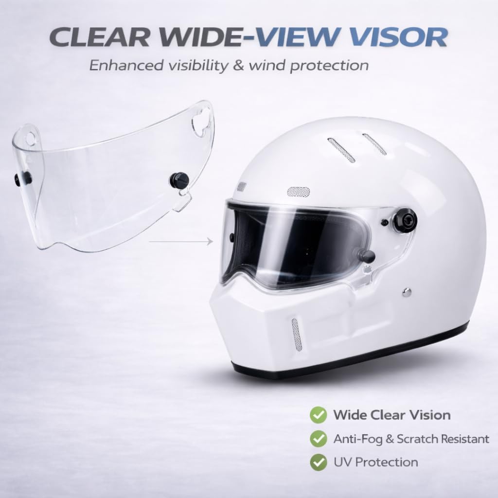 CRG Sports Retro Full Face Motorcycle Helmet, DOT Approved Fiberglass Street Bike Helmet with Clear Visor, Lightweight Cafe Racer Cruiser Motorcycle Helmet