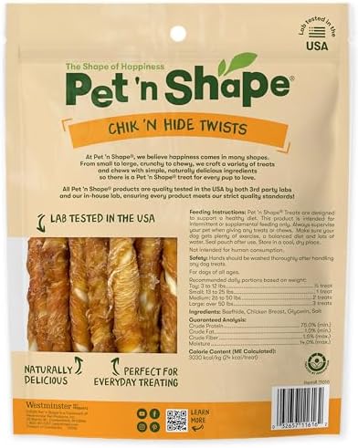 Pet 'n Shape Chik 'n Hide Twists – Chicken Wrapped Rawhide Natural Dog Treats, Small, 16 oz