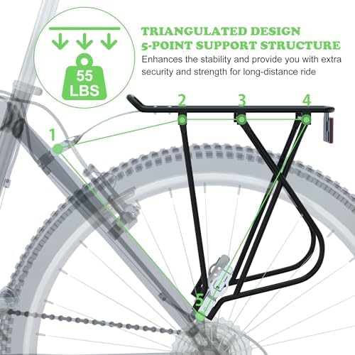 Bike Cargo Rack w/Bungee Cargo Net & Reflective Logo Universal Adjustable Bicycle Rear Luggage Touring Carrier Racks 55lbs Capacity Quick Release