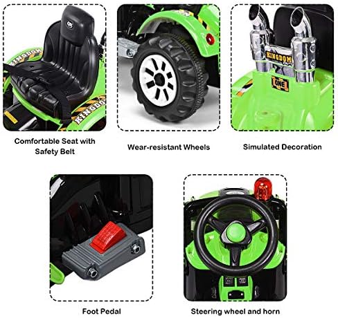 Costzon Ride on Excavator, 12V Battery Powered Construction Vehicles for Kids with Front Loader, Horn, Safety Belt, Treaded Wheels, Ride on Bulldozer Truck, Excavator Ride on Toy Gift for Boys Girls