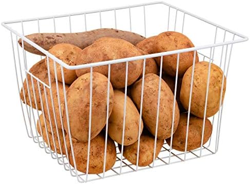Freezer Organizer Bin, Kitchen Metal Wire Storage Basket, Pantry Cupboard Household Container Divider with Handles, Bathroom, Closet, Bedroom, Office