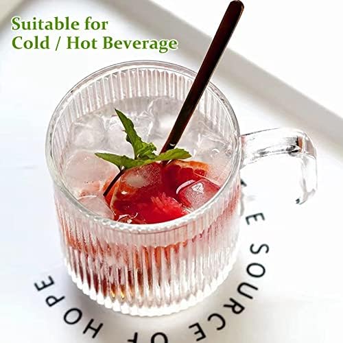 Qipecedm 6 PACK Premium Glass Coffee Mugs with Handle, 12 OZ Classic Vertical Stripes Glass Coffee Cups, Transparent Tea Cup for Hot/Cold Beverages