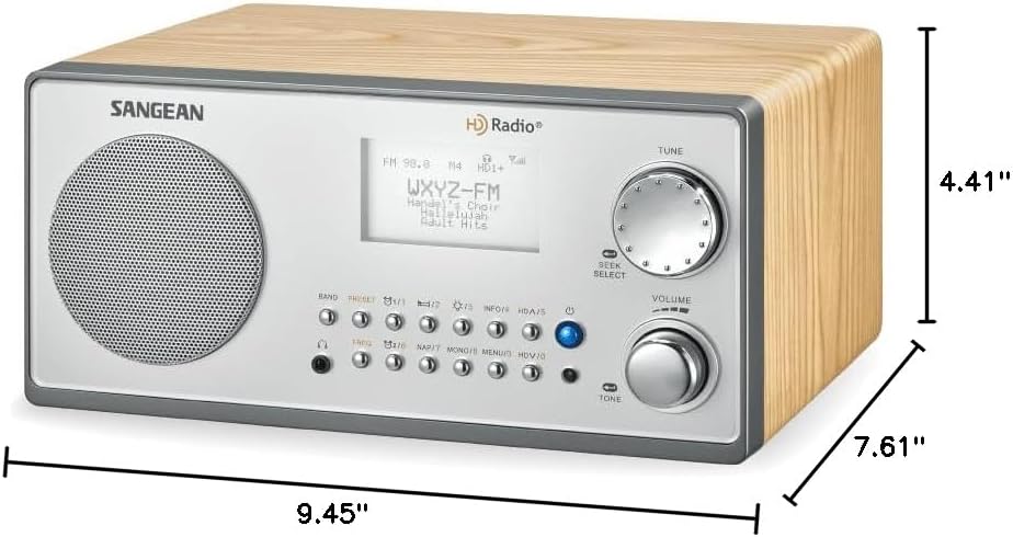 Sangean HDR-18 HD Radio/FM-Stereo/AM Wooden Cabinet Table Top Radio Silver