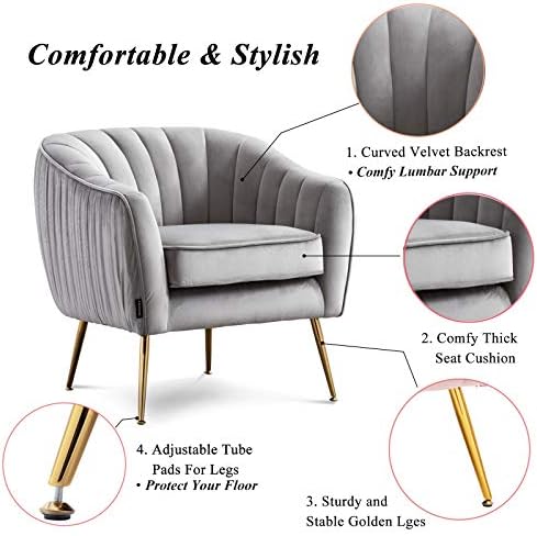 Velvet Modern Tub Barrel Arm Chair Upholstered Tufted with Gold Metal Legs Accent Club Chair with Ottoman Footrest for Living Reading Room Bedroom