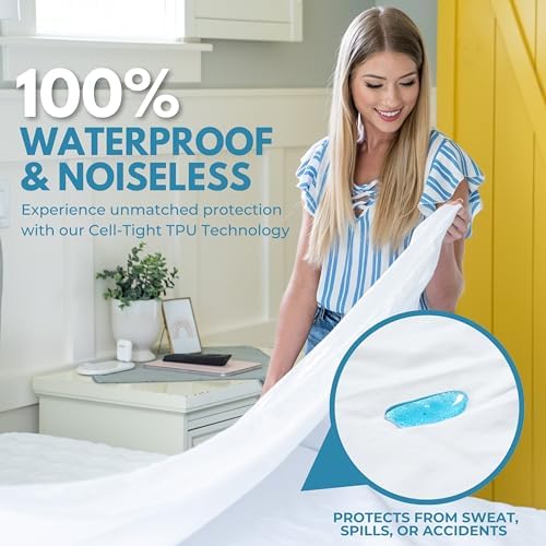 Rest Line - 100% Cotton Waterproof Zippered Mattress Encasement - Queen