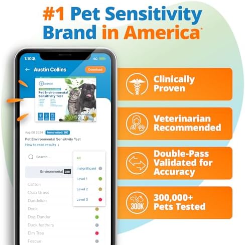 5Strands Pet Environmental Sensitivity Test, 310 Items Tested, at Home Intolerance Test for Dogs & Cats - Fabrics, Grass, Trees, Pollen