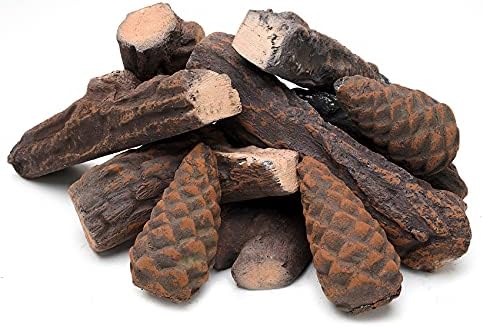 Skyflame 10 Small Piece Set of Ceramic Wood Logs and Pine Cones