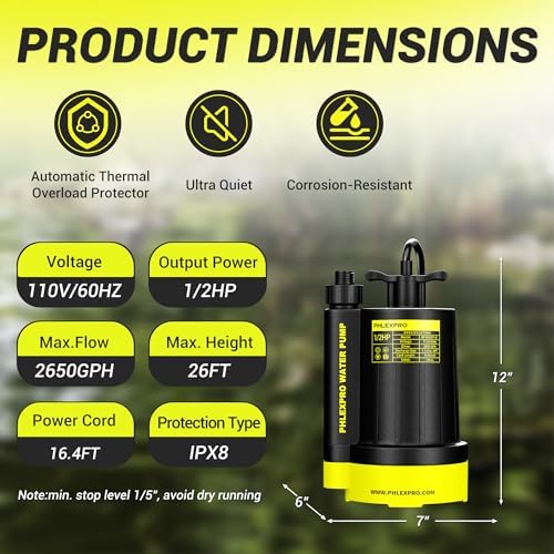 1/2HP Automatic Submersible Sump Pump, 5300 GPH Water Pump | 3/4" Garden Hose Check Valve Adapter, 2650 GPH Water Removal for Swimming Pool Cover Hot Tubs Flooded House Basement