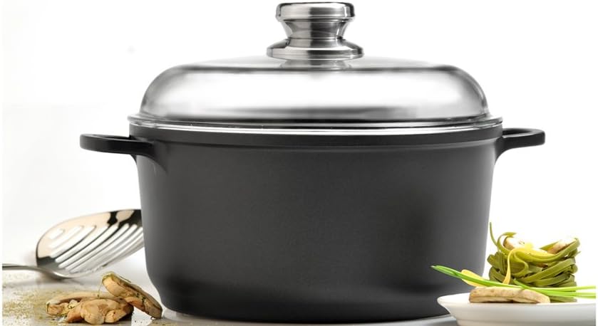 Berghoff EuroCAST Cast Aluminum Nonstick 8" Stockpot, 3.2qt Soup Pot | Induction Pasta & Stew Cooking Pot with Straining Glass Lid