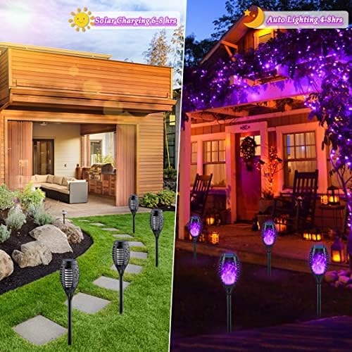 KYEKIO 12Pack Solar Torch Light with Flickering Flame for Halloween Decor