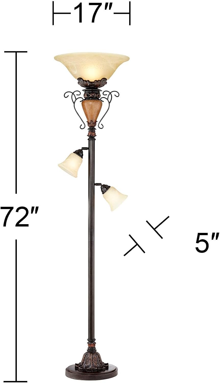 Ludo 72" Tall Bronze Crackle Tree Torchiere Floor Lamp Living Room | Vintage Traditional Antique Adjustable Alabaster Glass Shades Slide Dimmer
