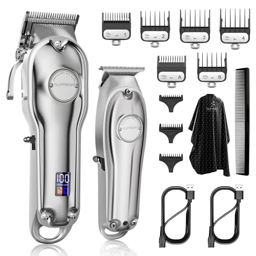 SUPRENT® PRO Professional Hair Clippers for Men- Hair Cutting Kit & Zero Gap T-Blade Trimmer Combo- Cordless Barber Clipper Set with LED Display