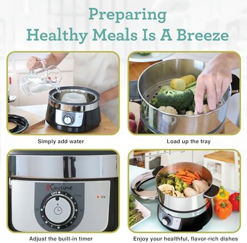 Euro Cuisine FS3200 Electric Food Steamer, Versatile Vegetable Steamer & Steam Cooker for Healthy Cooking, Ideal for Fish, Veggie, Meat, Easy Cleaning