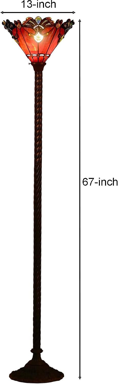 Bieye L10682 Baroque 67 inch Tiffany Style Stained Glass Torchiere Floor Lamp with 13 Inch Wide Handmade Lampshade