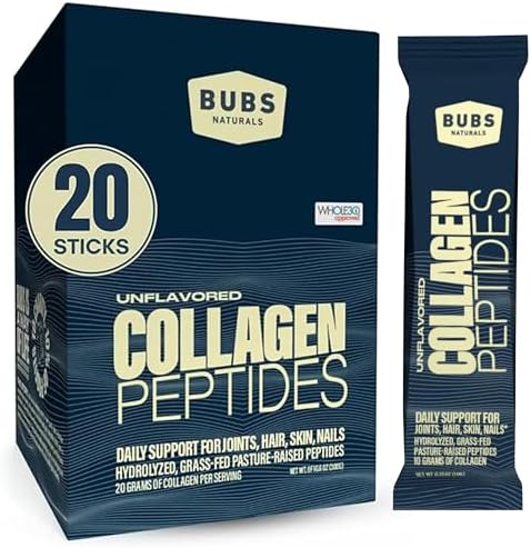 BUBS Naturals Collagen Peptides Powder, Collagen for Women & Men, Hydrolyzed Peptides, Unflavored Pasture Raised Grass Fed, Paleo Keto Friendly, Supports Hair Skin & Joint Health (20 oz) 28 Servings