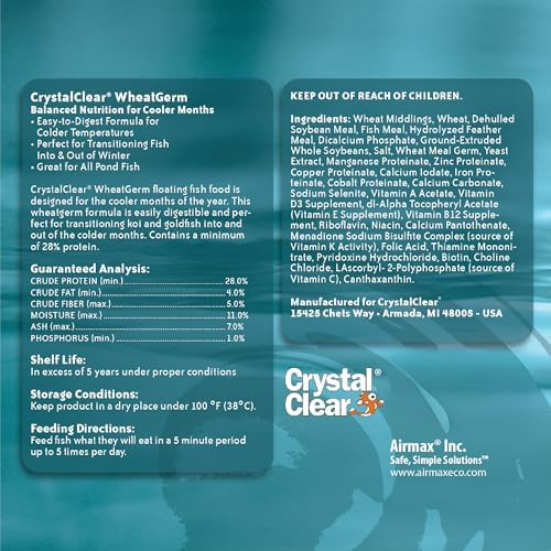 CrystalClear WheatGerm Fish Food for Freshwater Ponds, 2.2 Pound Bucket | Floating pellets with protein-rich food, ideal for cooler spring & fall seasons, supports pond fish in cold water