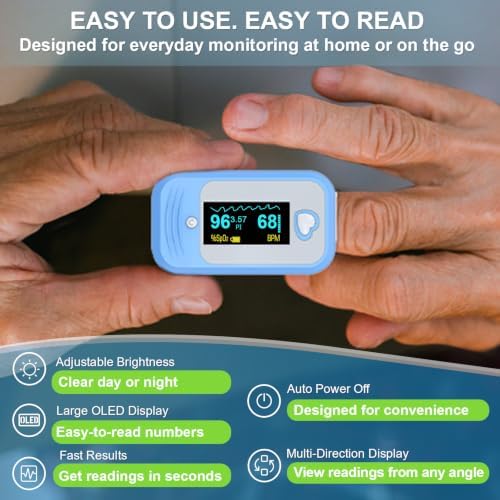 AM801 Pulse Oximeter, Finger Oxygen, Temperature, PR, Pi, PPG | Alarm for Abnormal Reading, High Precision for All Skin Tones