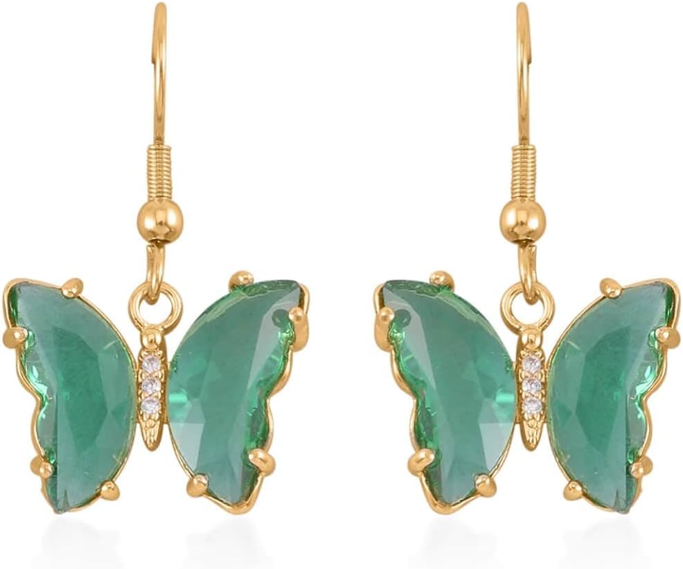 Shop LC Blue Glass Cubic Zirconia CZ Goldtone Butterfly Dangle Drop Earrings for Women Jewelry Ct 0.08 Gifts for Women