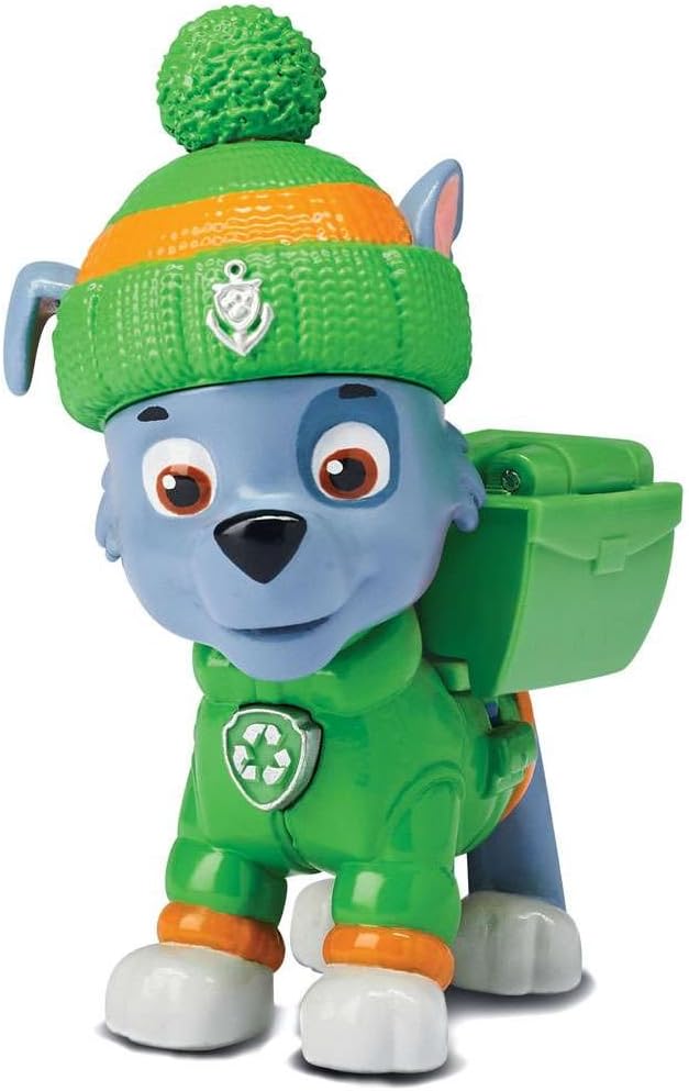 Paw Patrol Snow Rescue – Rocky with Transforming Pup Pack and Badge