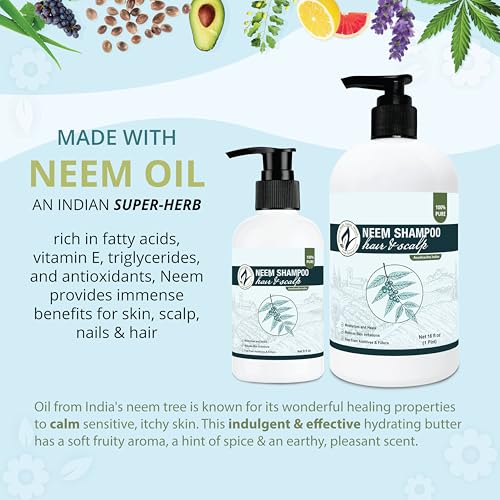 Zatural Neem Shampoo | Gentle Scalp & Hair Cleanser with Botanical Extracts | Moisturizing Wash for Softness, Volume, and Shine (8 Fl Oz)