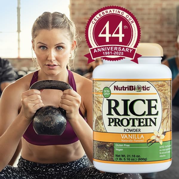 NutriBiotic – Plain Rice Protein, 1 Lb 5 oz (600g) - Low Carb, Keto-Friendly, Vegan, Raw Protein Powder - Grown & Processed Without Chemicals, GMOs or Gluten - Easy to Digest & Nutrient-Rich