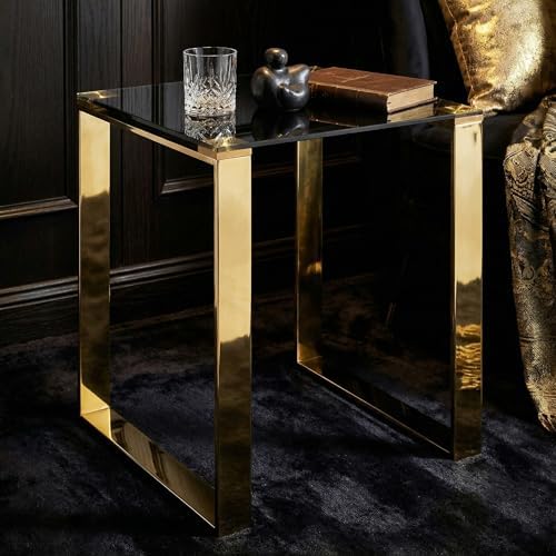 Cortesi Home CH-ET636045 Remini End Table, Gold Metal and Black Glass, End Table 18"