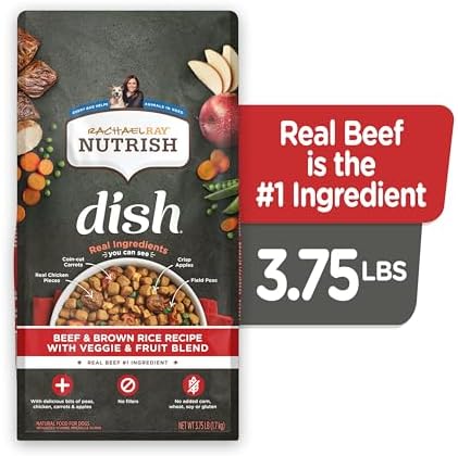 Nutrish Dish Dry Dog Food, Beef Recipe, 11.5 lb. Bag (Rachael Ray) | Made with Brown Rice and Veggies & Fruit Blend, Veterinarian Reviewed Formula, Complete & Balanced Nutrition For Dogs