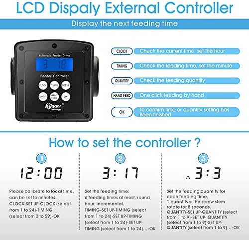 hygger LCD Control Automatic Pond Fish Feeder, Capacity 5.5L，DC 12V