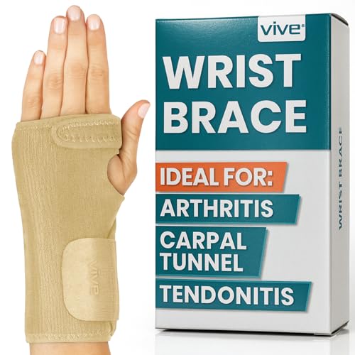 Vive Wrist Brace - Carpal Tunnel Hand Compression Support Wrap for Men | Women, Tendinitis, Bowling, Sports Injuries Pain Relief - Removable Splint - Universal Ergonomic Fit (Black, Right)