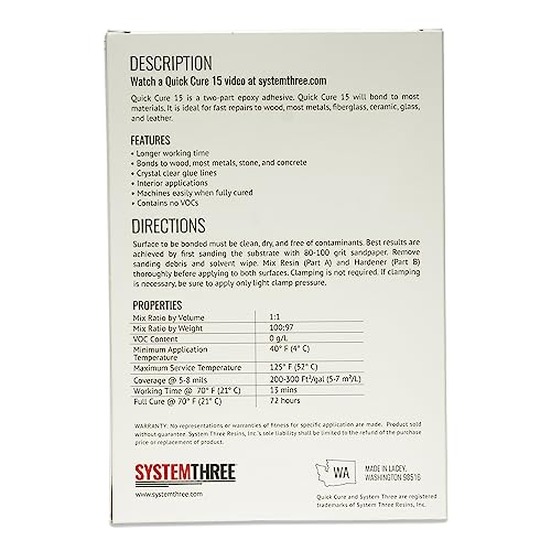 System Three Quick Cure 15 Epoxy Adhesive, 1 Pt Bottle Kit, Amber