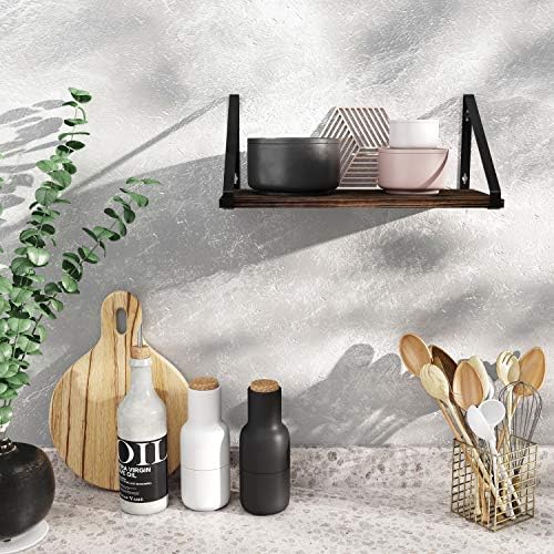 BAMEOS Floating Shelves Rustic Wood Wall Shelf, Small Bookshelf for Living Room, Office, Bedroom, with Metal Bracket