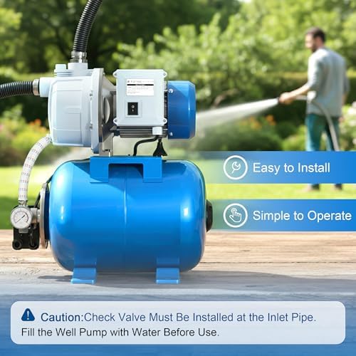 FOTING 1.5HP Shallow Well Pump w/Pressure Tank, 1340GPH Jet Pumps Garden Pump, Water Transfer Draining Irrigation Pumps