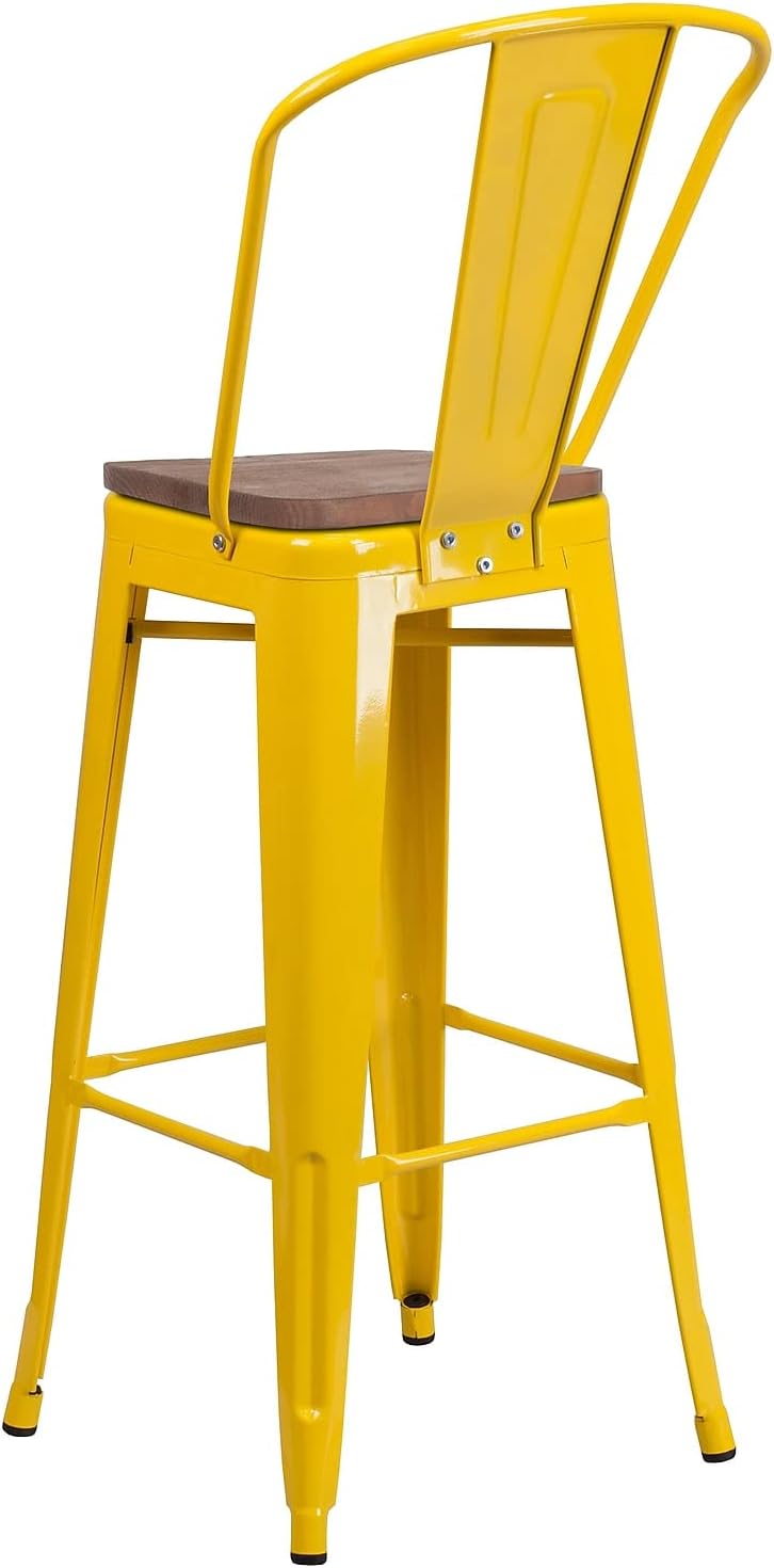 Flash Furniture 30 in Metal Barstool with Back, Blue | Commercial Grade, Removable Back, Indoor/Outdoor Use